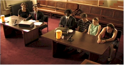 Laura, George, Jonathan, Eddie, Aubrey, and Jack in Court